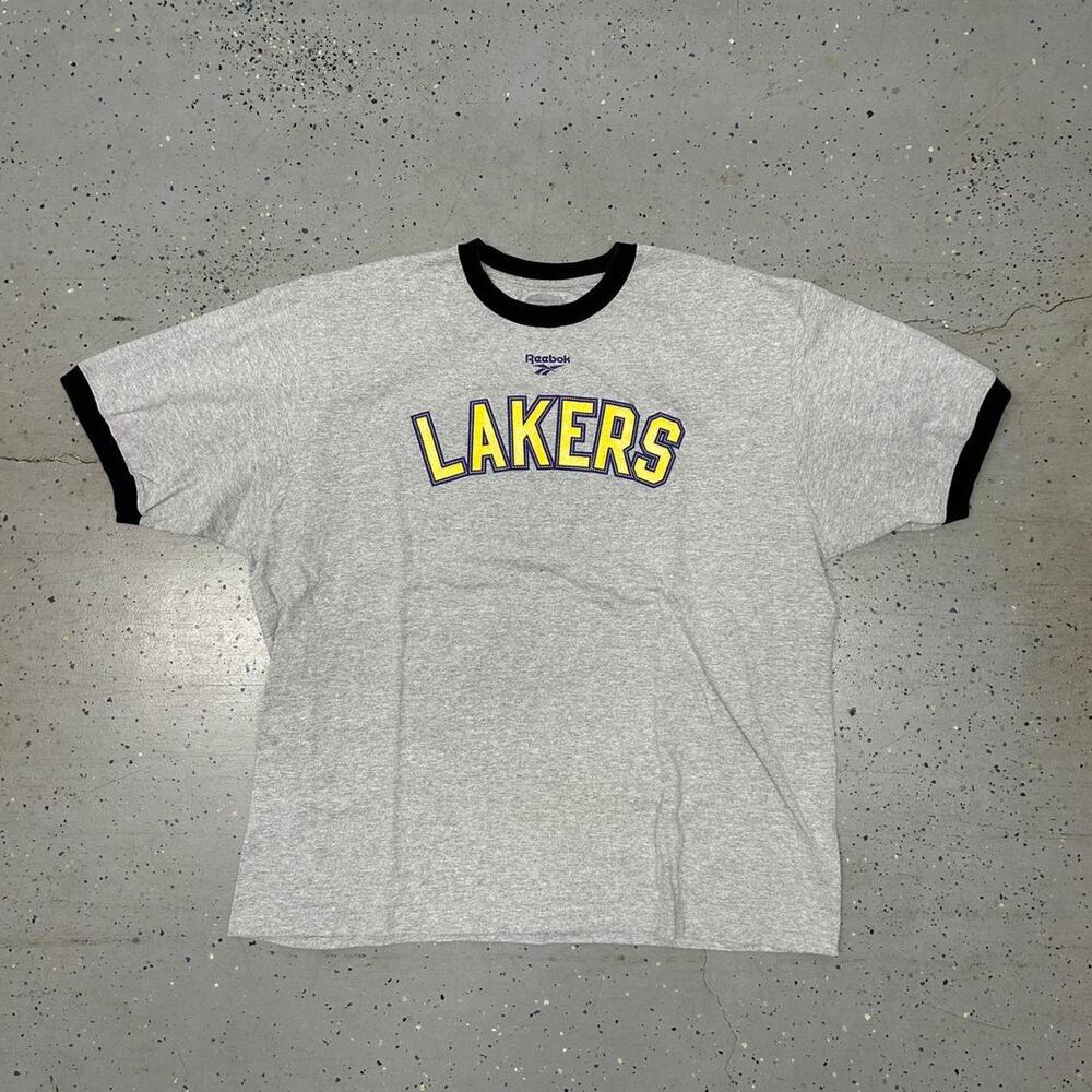 Y2K Grey and yellow Reebok NBA Lakers ringer t-shirt